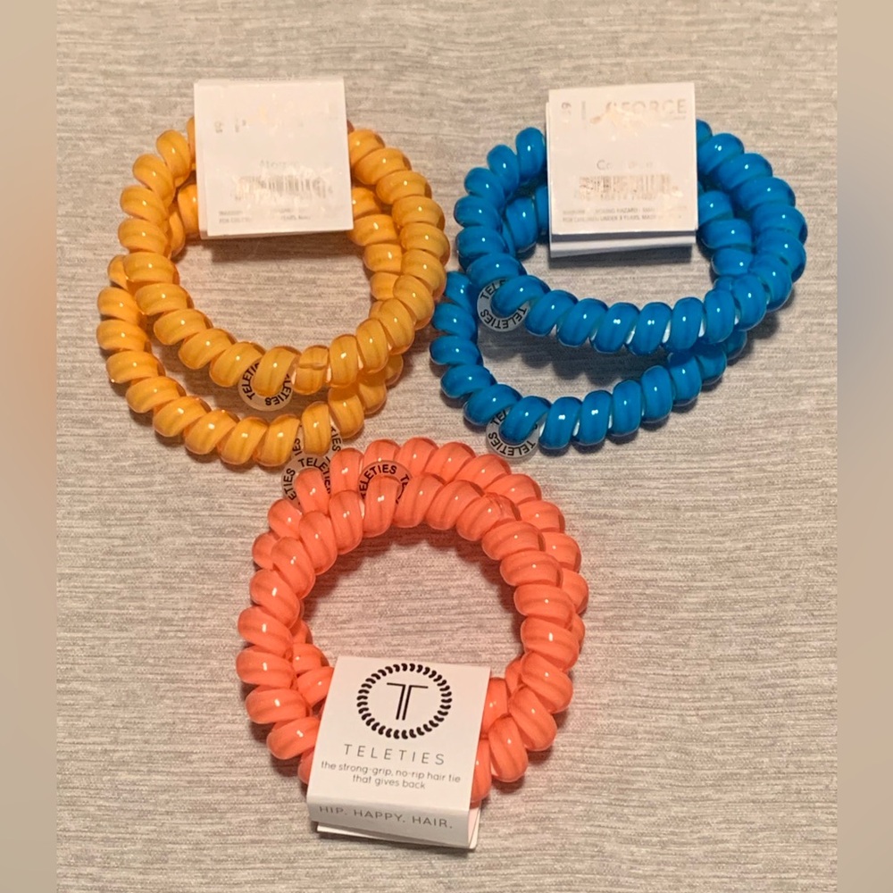 Teleties Hair Coils Set of 3 - Neon Pink, Blue, Coral/Peach